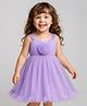 Babyhug Woven Sleeveless Solid Ruffled Mesh Party Dress With Floral Corsage - Lavender