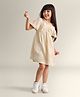 My Milestones Pure Cotton Half Puffed Sleeves Palm Tree Embroidered Dress - Beige
