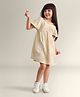 My Milestones Pure Cotton Half Puffed Sleeves Palm Tree Embroidered Dress - Beige