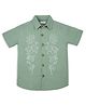 My Milestones Cotton Half Sleeves Floral Embroidered Wooden Buttons Detailed Double Cloth Shirt - Green