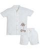 My Milestones Pure Cotton Half Sleeves Palm Tree Printed Double Cloth Shirt & Shorts Set - White