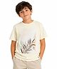 My Milestones 100% Cotton Half Sleeves Leaves Printed Bio Washed Tee - Beige