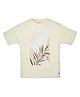 My Milestones 100% Cotton Half Sleeves Leaves Printed Bio Washed Tee - Beige