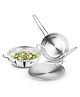 Bergner BE Essentials Triply  4 Pcs Stainless Steel Cookware Set - 24cm (3.1L) Kadai, 24cm (1.5L) Frypan, Common Flat Glass Lid, 26cm Roti Tawa, Less Oil Use, Even Heat Distribution - Induction Bottom