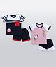 CUTOPIES Pack Of 2 Cotton Half Sleeves Panda & Puppy Printed Tee With Coordinating Shorts Set - Navy Blue & Onion Pink