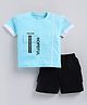 CUTOPIES Cotton Half Sleeves Hopeful Text Printed Tee With Solid Shorts Set - Powder Blue