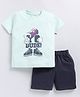 CUTOPIES Cotton Half Sleeves Yo Dude Text Printed Tee With Solid Shorts Set - Aqua Blue