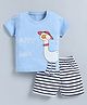 CUTOPIES Cotton Half Sleeves Duck Printed Tee With Striped Shorts Set - Blue