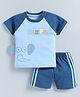 CUTOPIES Cotton Half Sleeves Elephant Printed Tee With Side Tapped Shorts Set - Airforce Blue