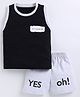 CUTOPIES Cotton Sleeveless Its A Lucky Day Text Printed Tee With Shorts Set - Black