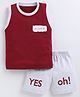 CUTOPIES Cotton Sleeveless Its A Lucky Day Text Printed Tee With Shorts Set - Maroon