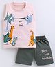 CUTOPIES Cotton Sleeveless Animals Printed Tee With Shorts Set - Peach