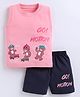 CUTOPIES Cotton Sleeveless Little Teddy Printed Tee With Shorts Set - Rose