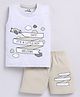 CUTOPIES Cotton Sleeveless Rocket & Cloud Printed Tee With Shorts Set - Light Melange