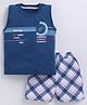 CUTOPIES Cotton Sleeveless New York Text Printed Tee With Checked Shorts Set - Airforce Blue