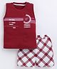 CUTOPIES Cotton Sleeveless New York Text Printed Tee With Checked Shorts Set - Maroon