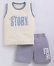 CUTOPIES Cotton Sleeveless Story Text Printed Tee With Shorts Set - Cream