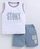 CUTOPIES Cotton Sleeveless Story Text Printed Tee With Shorts Set - Off White