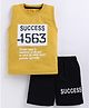 CUTOPIES Cotton Sleeveless Success Text Printed Tee With Shorts Set - Mustard