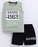 CUTOPIES Cotton Sleeveless Success Text Printed Tee With Shorts Set - Olive