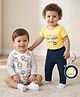 Babyoye 100% Cotton Knit 3 Piece Onesies With leggings Set With Lion & Text Print - Yellow & Black