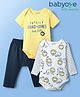 Babyoye 100% Cotton Knit 3 Piece Onesies With leggings Set With Lion & Text Print - Yellow & Black