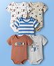 Babyoye Eco Conscious 100% Cotton Knit Half Sleeves Onesies with Animal Print & Stripes Pack of 5 - Multicolor