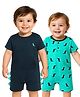 Babyoye 100% Cotton Knit Half Sleeves Dino Printed Rompers Pack of 2 - Navy Blue & Turquoise