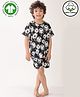 Anthrilo 100% Organic Cotton Knit Half Sleeves Football Printed Coordinating Tee & Shorts Set - Black