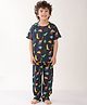 Anthrilo 100% Organic Cotton Knit Half Sleeves Dinosaurs Printed Coordinating Night Suit Set - Navy Blue