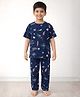 Anthrilo 100% Organic Cotton Knit Half Sleeves Space Theme Printed Coordinating Night Suit Set - Blue