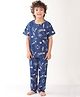 Anthrilo 100% Organic Cotton Knit Half Sleeves Space Theme Printed Coordinating Night Suit Set - Blue
