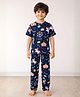 Anthrilo 100% Organic Cotton Knit Half Sleeves Carnival Printed Coordinating Night Suit Set - Navy Blue