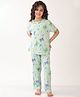 Anthrilo 100% Organic Cotton Knit Half Sleeves Butterflies Printed Coordinating Night Suit Set - Green