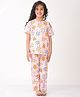 Anthrilo 100% Organic Cotton Knit Half Sleeves Stars Printed Coordinating Night Suit Set - Pink