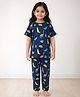 Anthrilo 100% Organic Cotton Knit Half Sleeves Dinosaurs Printed Coordinating Night Suit Set - Navy Blue
