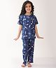 Anthrilo 100% Organic Cotton Knit Half Sleeves Space Theme Printed Coordinating Night Suit Set - Navy Blue