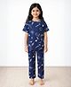 Anthrilo 100% Organic Cotton Knit Half Sleeves Space Theme Printed Coordinating Night Suit Set - Navy Blue
