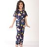 Anthrilo 100% Organic Cotton Knit Half Sleeves Carnival Printed Coordinating Night Suit Set - Navy Blue