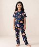 Anthrilo 100% Organic Cotton Knit Half Sleeves Carnival Printed Coordinating Night Suit Set - Navy Blue