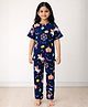 Anthrilo 100% Organic Cotton Knit Half Sleeves Carnival Printed Coordinating Night Suit Set - Navy Blue