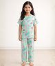 Anthrilo 100% Organic Cotton Knit Half Sleeves Ice Cream Printed Coordinating Night Suit Set - Aqua Blue