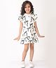 Anthrilo Cotton Flutter Sleeves Bows Printed Dress - Off White