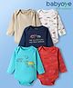 Babyoye Interlock Knit Full Sleeves Striped Onesies with Animal Print Pack of 5 - Multicolor
