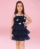 Cutecumber Sleeveless Butterfly Applique Detailed Glitter Printed Layered Dress - Navy Blue