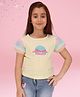 Cutecumber Embosis Hoisery Half Frill Sleeves Mermaid Text Embroidered Pearls Embellished Top - Yellow