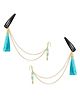 Ribbon candy Tassels Detailed Pearls Embellished Chained Earrings - Light Blue