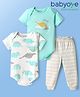 Babyoye 100% Cotton Knit Half Sleeves Onesies With Leggings Stripe & Dino Print - Aqua Blue