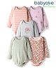 Babyoye 100% Cotton Knit Full Sleeves Floral & Heart Printed Onesies Pack of 5 - Multicolor