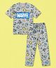 Nap Chief Pure Cotton Knit Marvel Avengers Featuring Half Sleeves Characters Face Printed Coordinating Night Suit Set - Light Grey